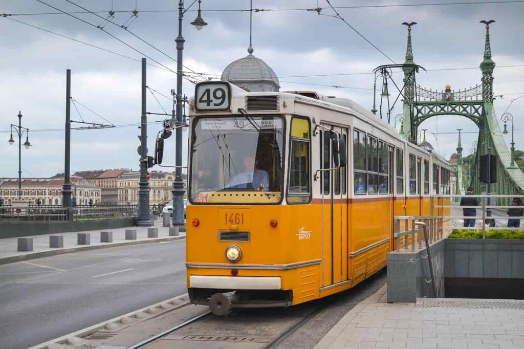 Tram in Budapest, Hungary. It shows the great variety of public transport in Europe.